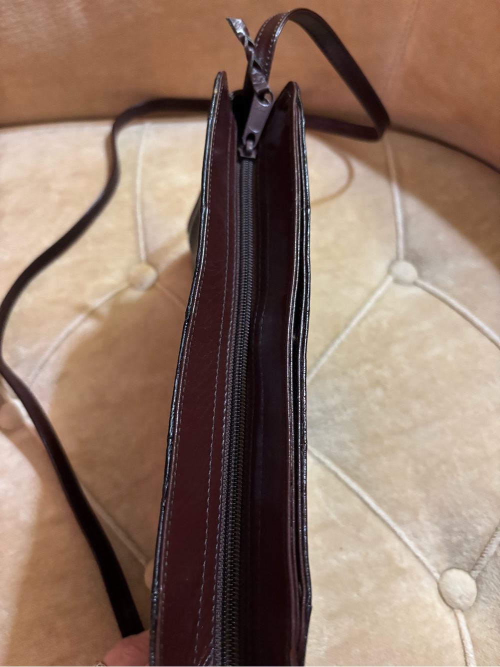 Vintage Dark Brown Patent Leather Crossbody Bag - Picture 4 of 6